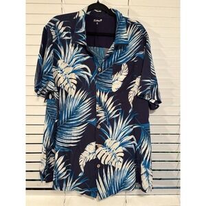 KS Island Shirt‎ Mens XL Big Blue White Hawaiian Aloha Rayon Button Up Tropical